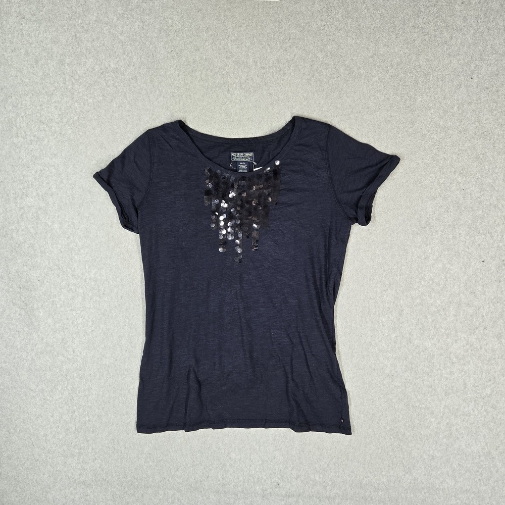 Ralph Lauren Women Shirt M Navy Sequins Short Sleeve Crew Neck Pullover Casual